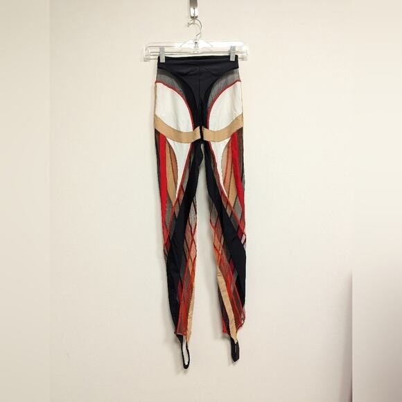 NWT Thierry Mugler Spiral Stirrups Leggings Black Red Nude Size 36 - Picture 3 of 10